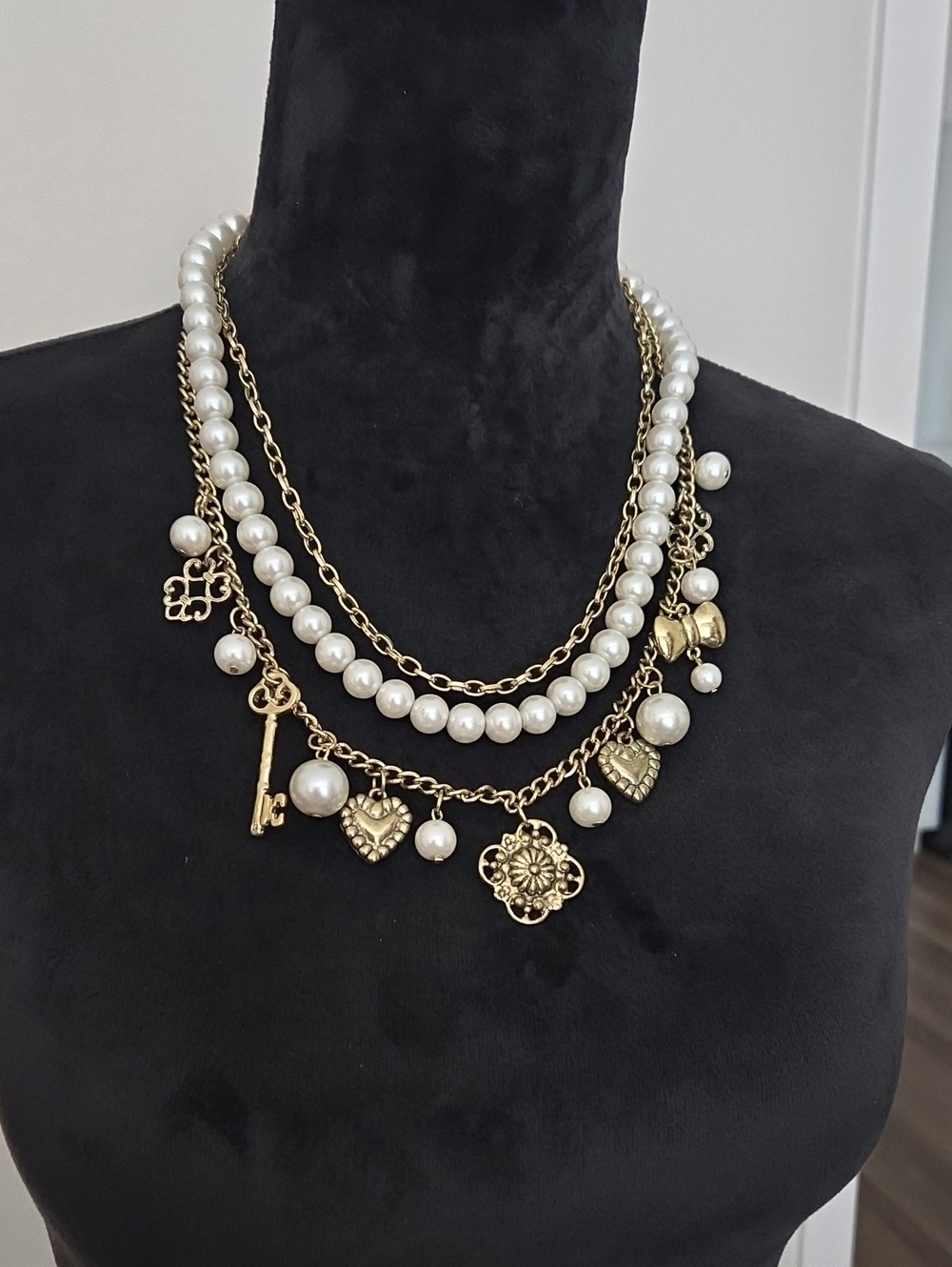 Gold-Tone Pearl Multi-Layer Charm Necklace - Women Jewelry